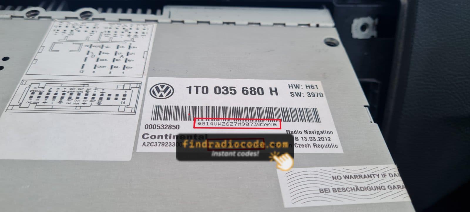 VW RNS510 serial label